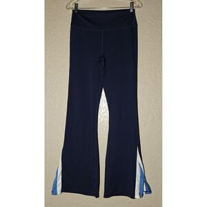 WILO Flare Leggings Navy Blue White Blue Stripe Split Leg Athletic Pants